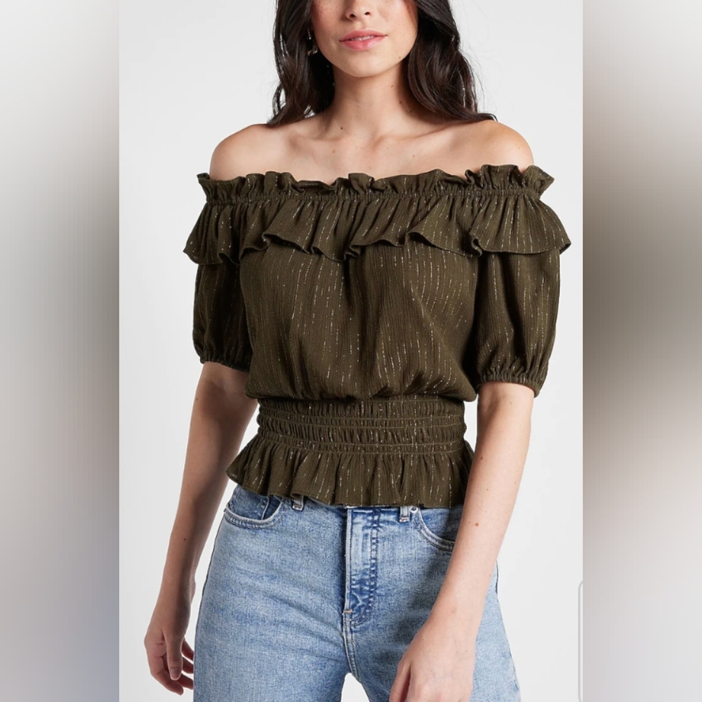 Express Olive Green Off the Shoulder Top